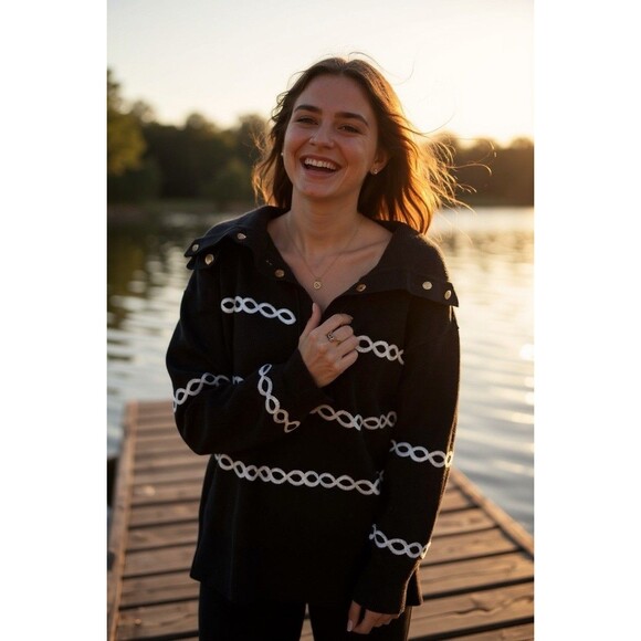 Sandro Paris Breton Chain Sweater Old Money Cozy Preppy Coastal Top Size 1 (S) - Picture 4 of 11